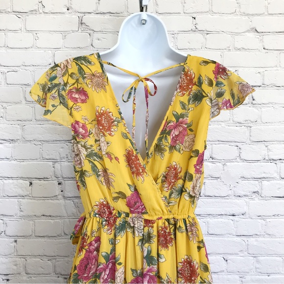 Band of Gypsies Yellow Floral Chiffon Maxi Dress Size Small - Picture 6 of 9